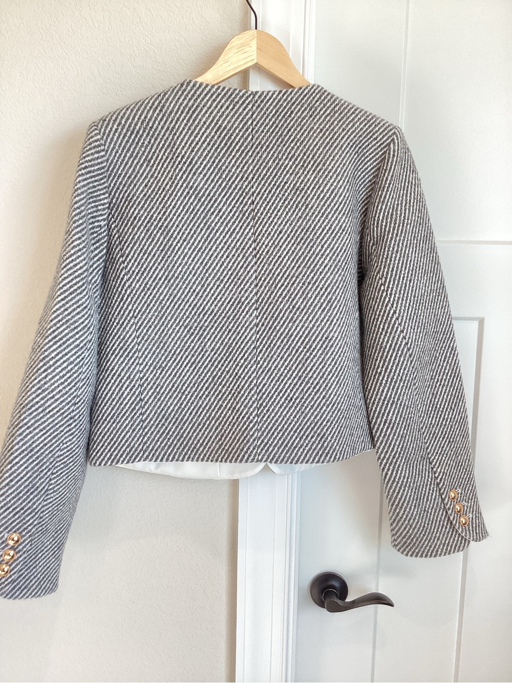 Anthropologie Boxy Wool Blend Lady Jacket Blazer Maeve New Large Stripe - Picture 10 of 15